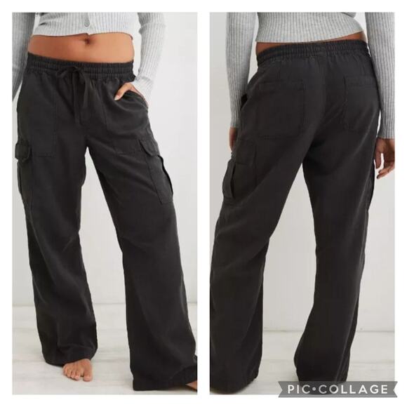 aerie Pants - Aerie Gray Village Wide Leg Cargo Pants Pull On Size XL